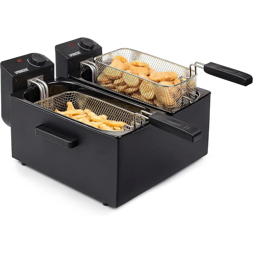 Friteuse électrique double bol 6 L – 8 portions – 3600 W – Noir – 2 thermostats indépendants