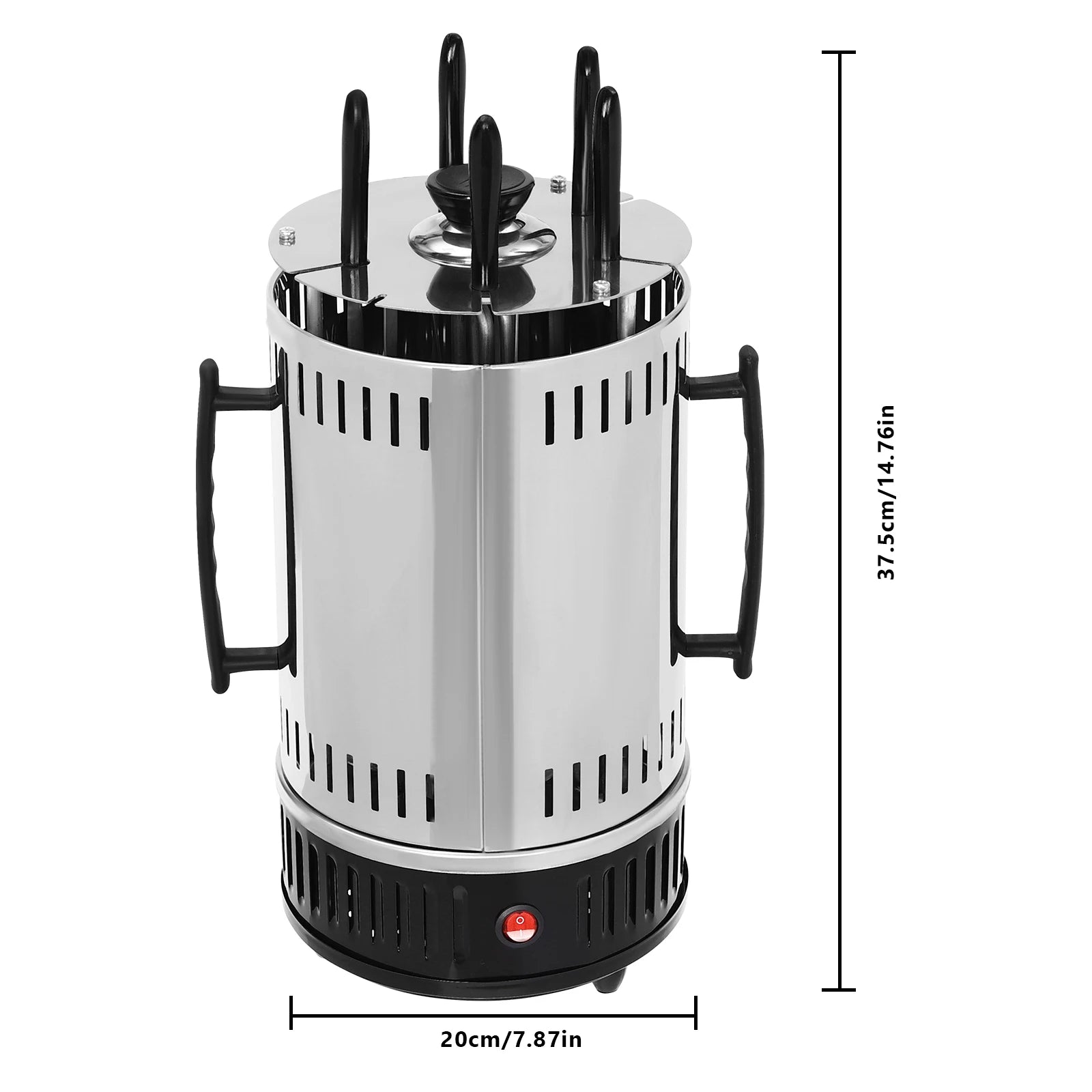 Grill électrique vertical 1000 W avec rôtissoire rotative – 5 ou 6 brochettes – Acier inoxydable – Sans fumée