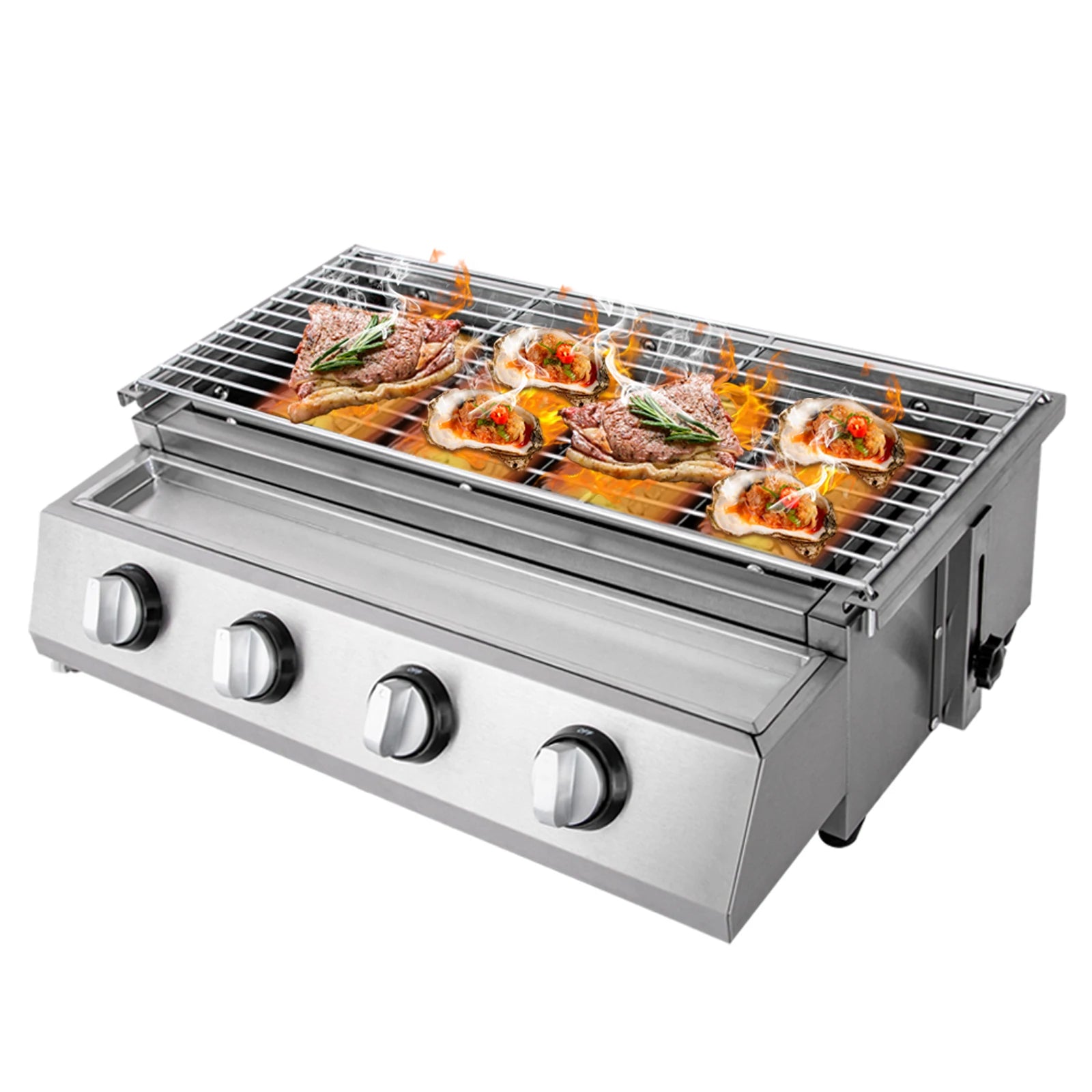 Grill professionnel portable à gaz propane/GPL – 4 brûleurs – Acier inoxydable – Sans fumée – Table et extérieur/intérieur