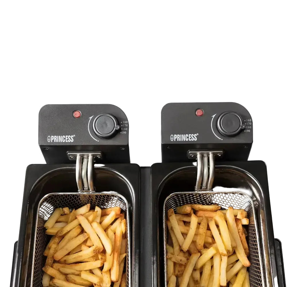 Friteuse électrique double bol 6 L – 8 portions – 3600 W – Noir – 2 thermostats indépendants