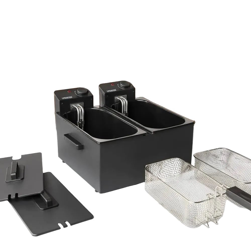 Friteuse électrique double bol 6 L – 8 portions – 3600 W – Noir – 2 thermostats indépendants