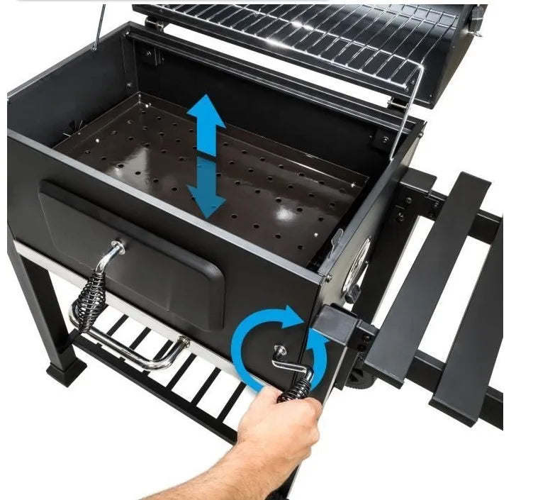 Grill au charbon de bois sur chariot avec couvercle – Zone de cuisson 56 × 41,5 cm – Grille en fonte – Thermomètre intégré