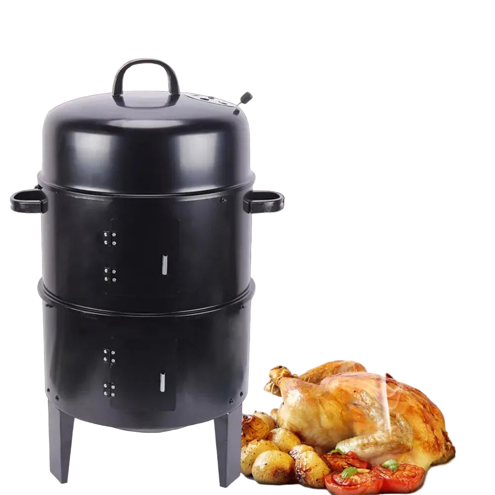 Grill multifonction 3 en 1 au charbon de bois – Fumoir, gril et four – Structure en fer – Ø 40 cm, hauteur 84 cm