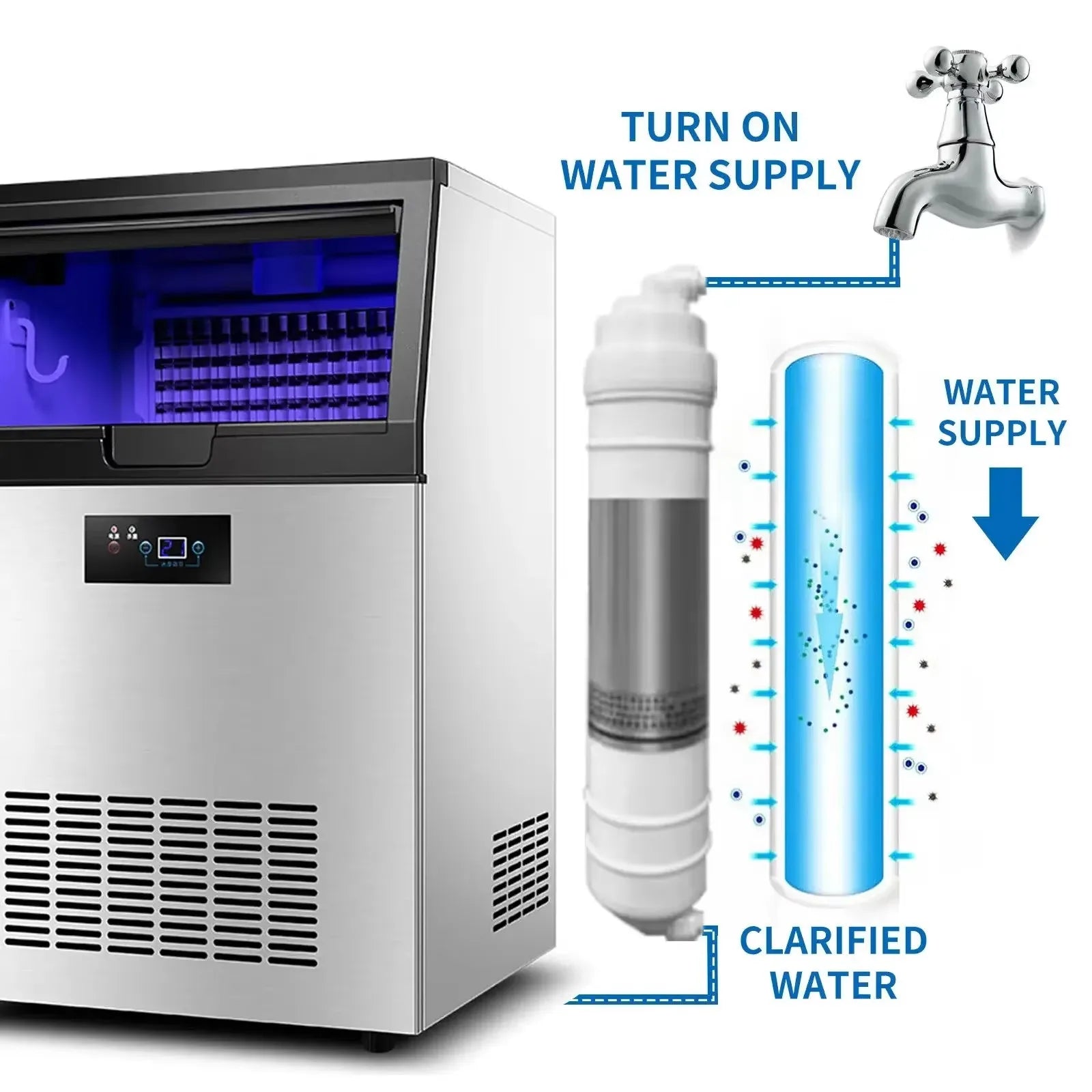 Machine à glaçons commerciale haute capacité – Production jusqu’à 60 kg/24 h – Réservoir 15 kg – 220 V
